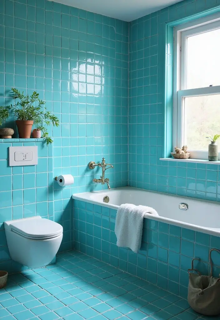 25 Bold Bathroom Color Ideas That Drench Your Space in Vibrance & Personality - 21. Playful Cyan
