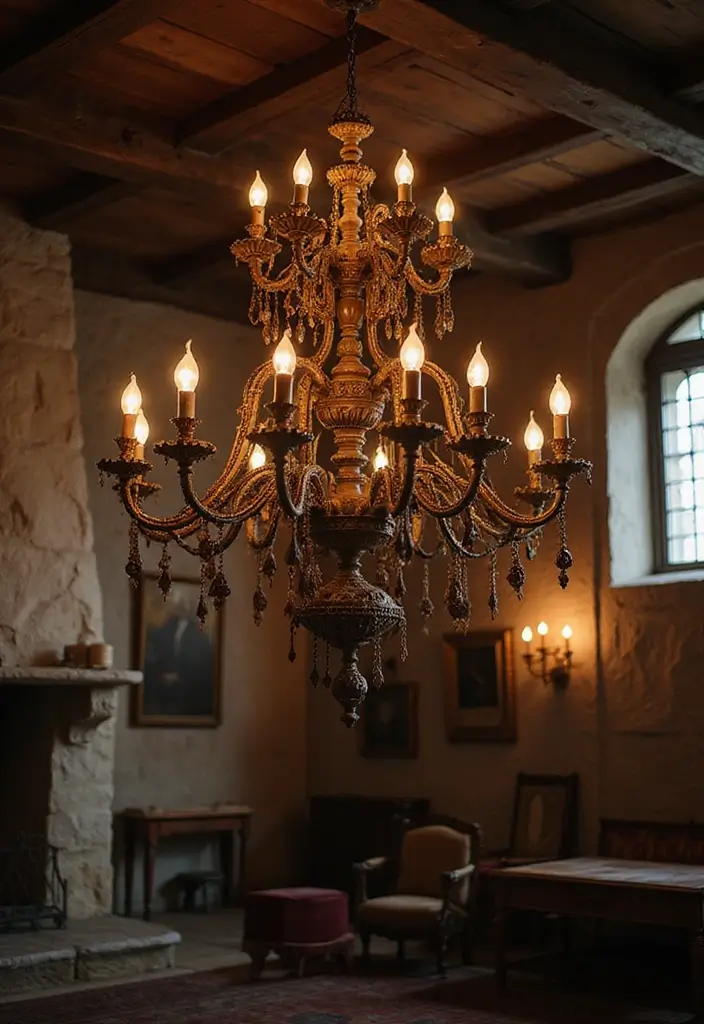19 Medievalcore Decor Ideas That Feel Regal & Raw - 6. Ornate Lighting Fixtures