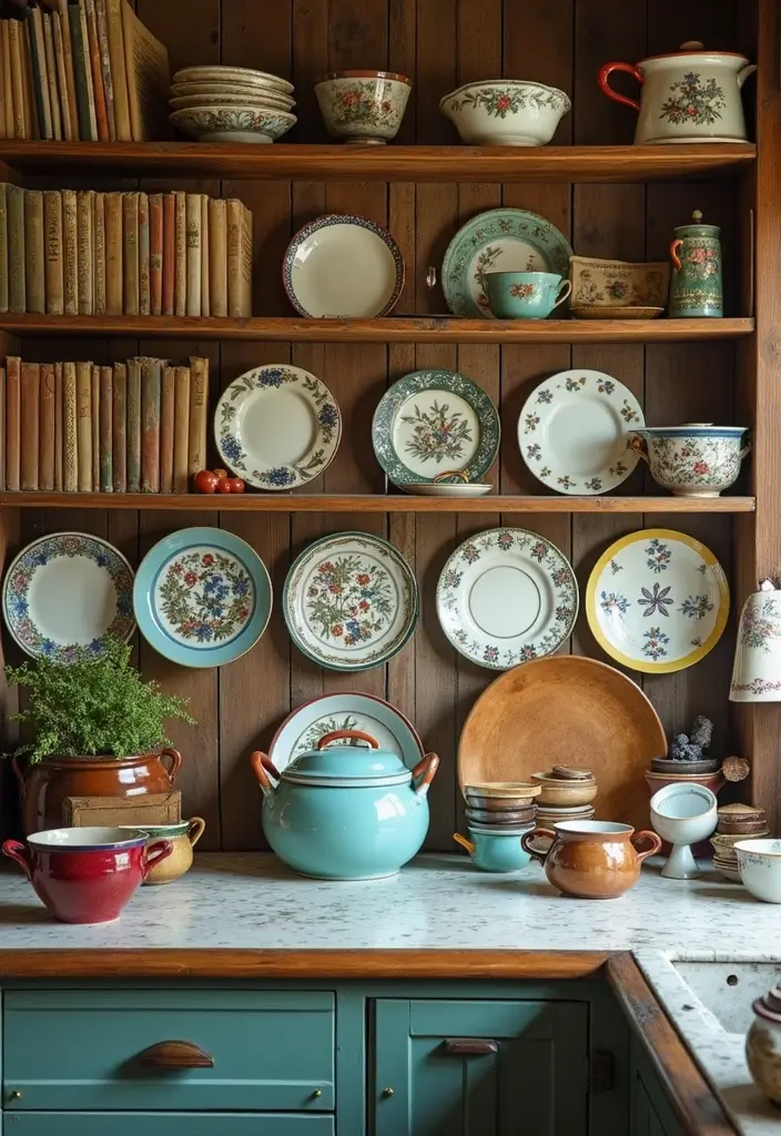 19 Vintage Maximalism Decor Ideas You’ll Want to Copy - 14. Vintage Kitchenware Display