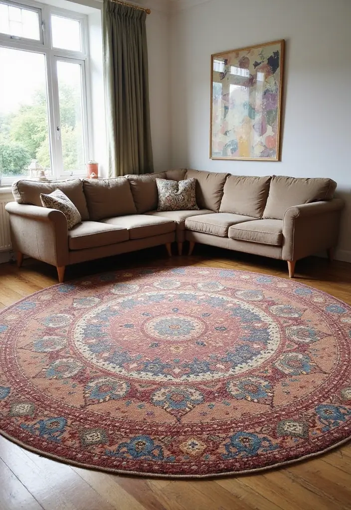 13 Curved Living Room Furniture Ideas That Flow With Style & Comfort - 8. Rounded Area Rugs