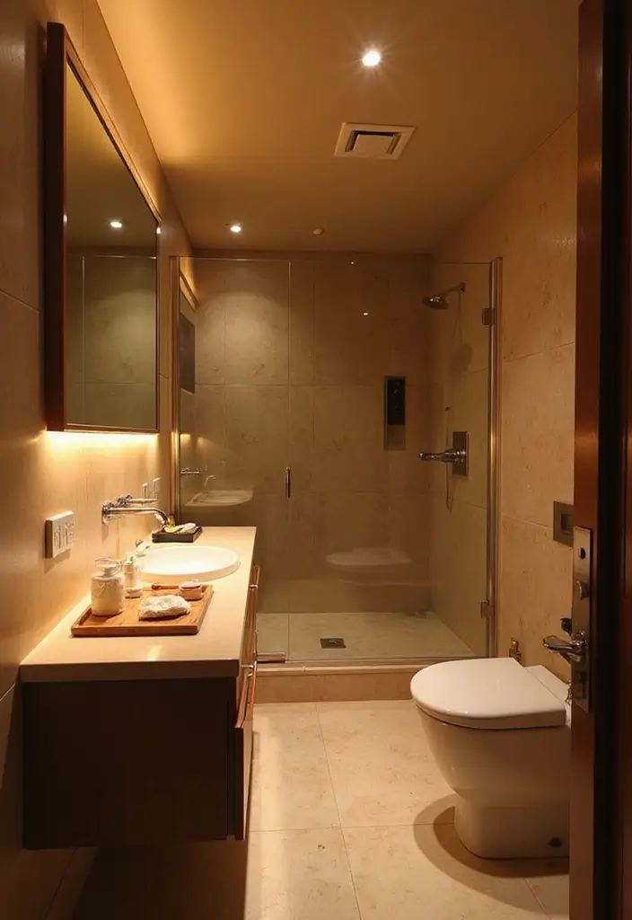 19 Sustainable Bathroom Material Ideas That Blend Eco-Friendly Design & Timeless Style - 11. Energy-Efficient Lighting