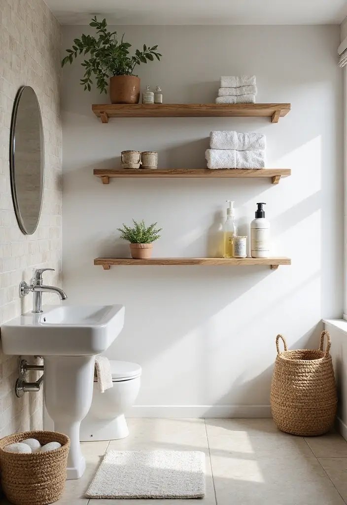 15 Japandi Bathroom Style Ideas That Transforms Your Space Into Pure Calm - 11. Open Shelving for Functionality