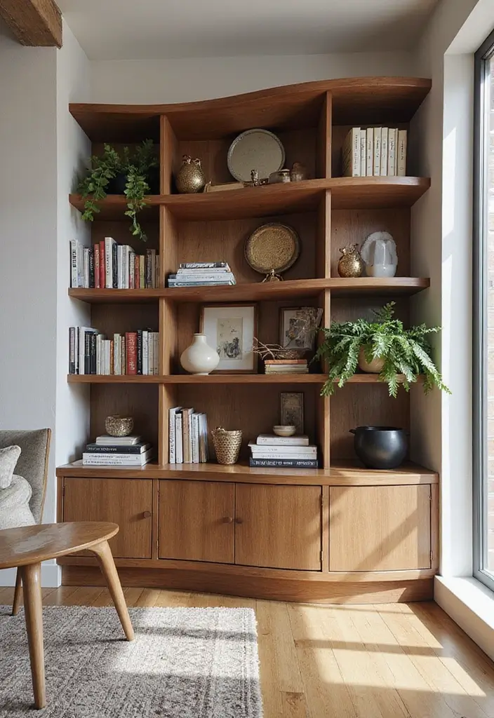13 Curved Living Room Furniture Ideas That Flow With Style & Comfort - 7. Curved Bookshelves