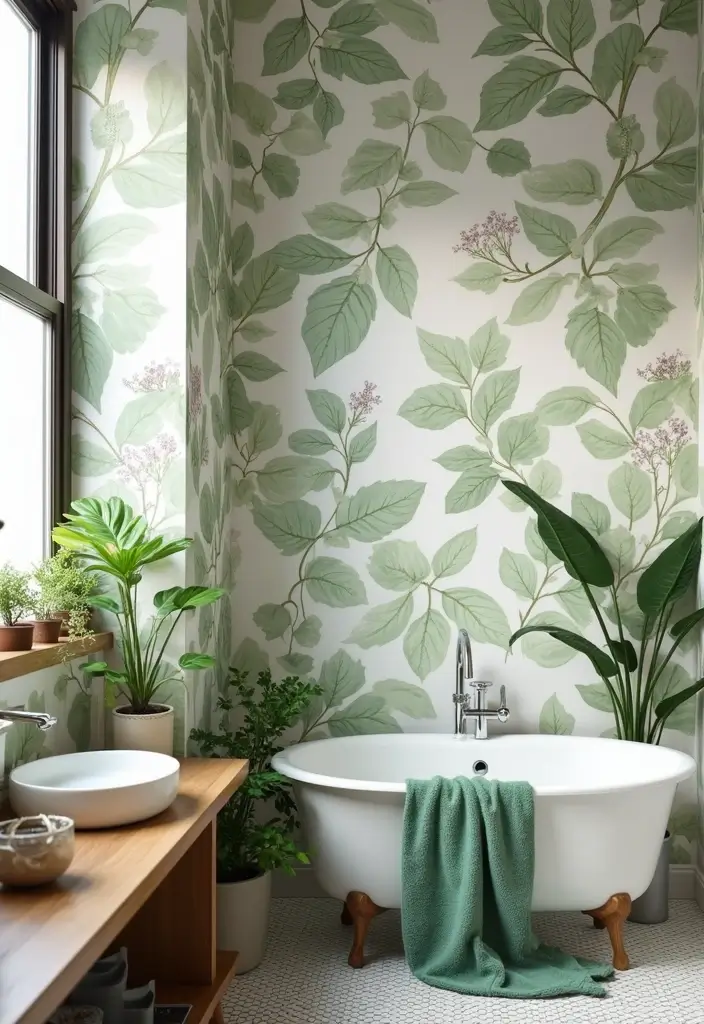 10 Stunning Bathroom Makeovers with Peel and Stick Wallpaper (You Won't Believe the Before Pictures!) - 1. Botanical Bliss: A Tropical Retreat