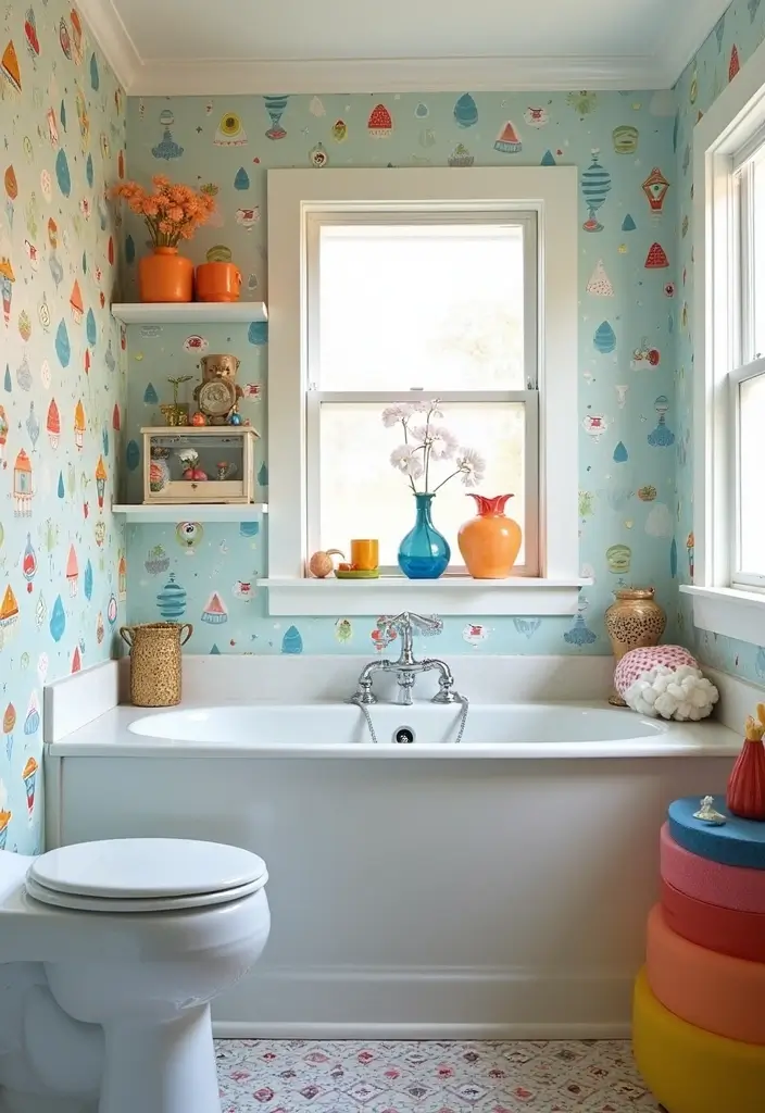 10 Stunning Bathroom Makeovers with Peel and Stick Wallpaper (You Won't Believe the Before Pictures!) - 10. Whimsical Wonderland: Playful Designs
