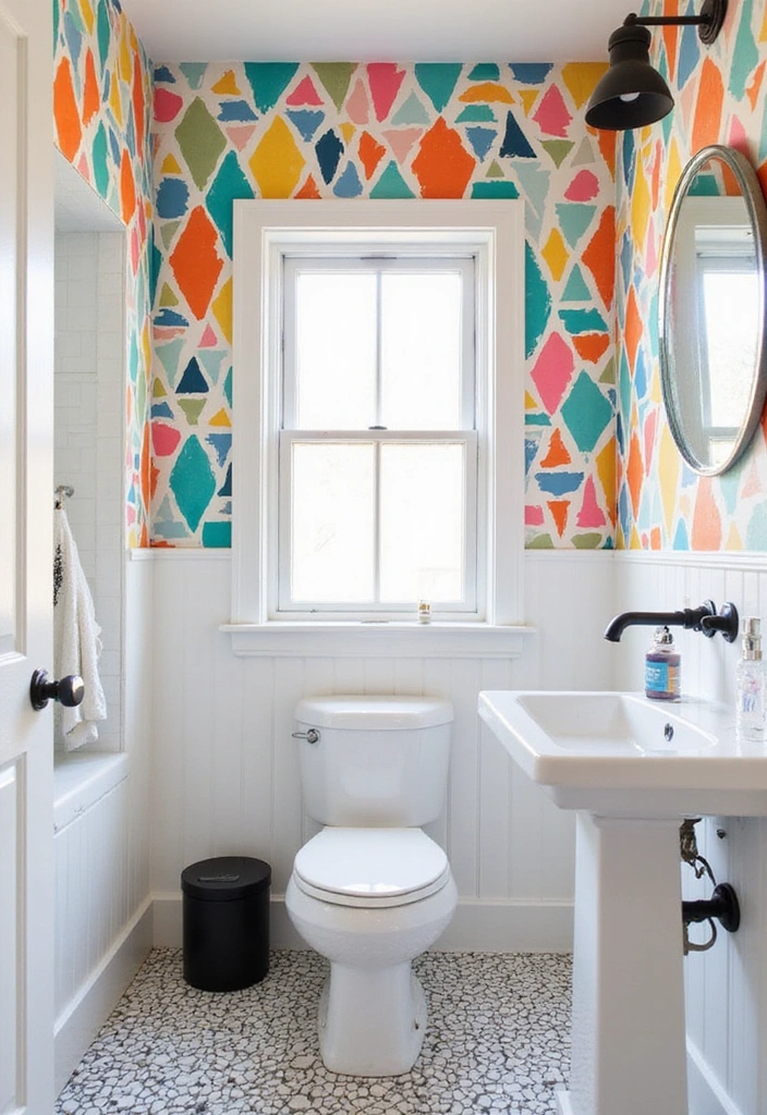 10 Stunning Bathroom Makeovers with Peel and Stick Wallpaper (You Won't Believe the Before Pictures!) - 4. Bold and Bright: A Splash of Color