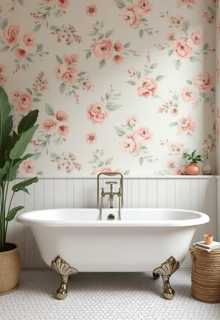 10 Stunning Bathroom Makeovers with Peel and Stick Wallpaper (You Won't Believe the Before Pictures!) - 5. Vintage Floral: Timeless Beauty