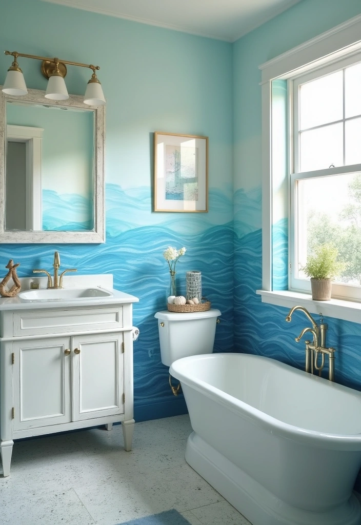 10 Stunning Bathroom Makeovers with Peel and Stick Wallpaper (You Won't Believe the Before Pictures!) - 6. Ocean Oasis: Coastal Vibes