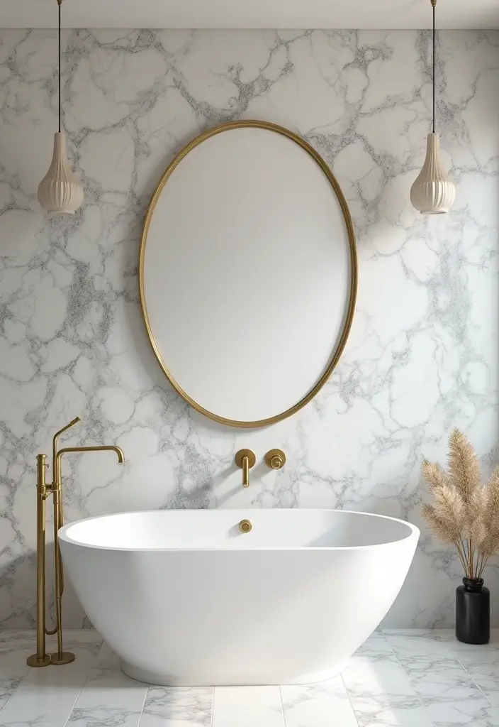 10 Stunning Bathroom Makeovers with Peel and Stick Wallpaper (You Won't Believe the Before Pictures!) - 7. Marble Elegance: Luxe Transformation