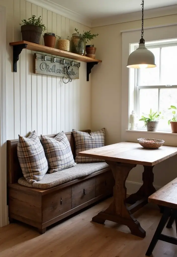 13 Banquette Storage Bench Ideas That Maximize Space & Style (Wait Until #6!) - 1. Rustic Farmhouse Charm