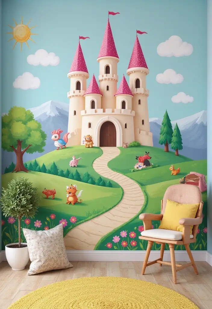 13 Hand-Painted Kids Room Mural Ideas That Spark Imagination & Whimsy (Don’t Miss #7!) - 4. Fairytale Castle