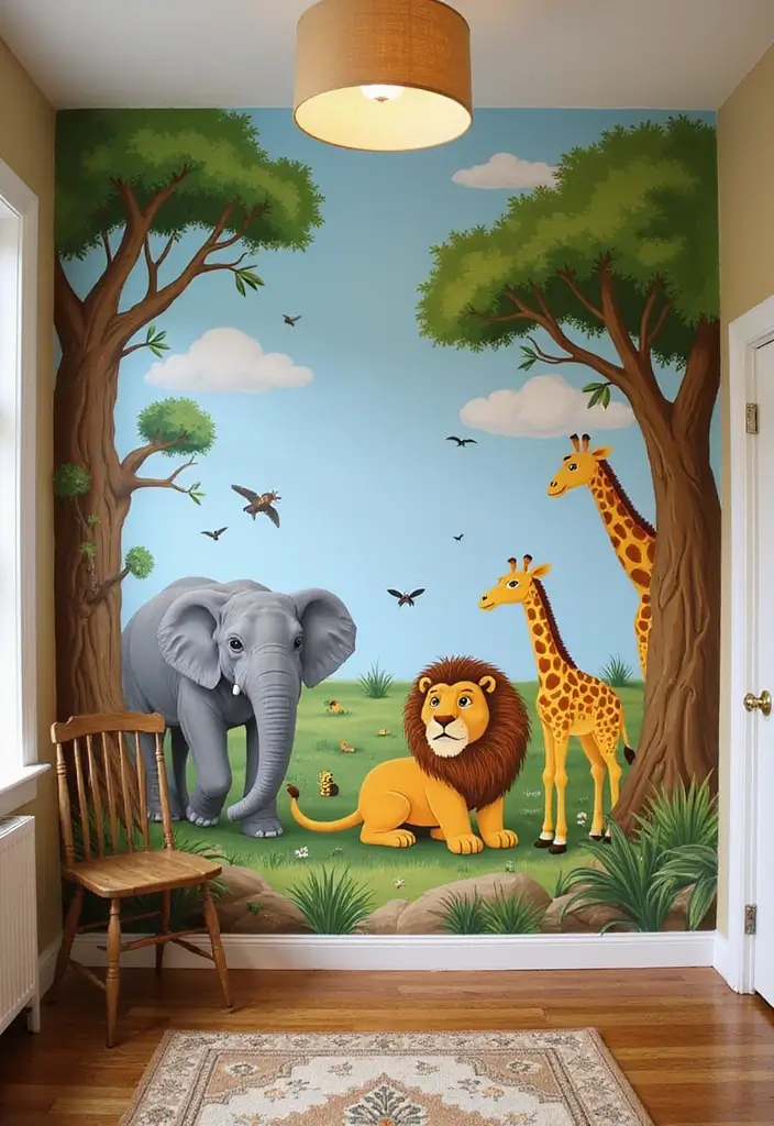 13 Hand-Painted Kids Room Mural Ideas That Spark Imagination & Whimsy (Don’t Miss #7!) - 5. Safari Adventure