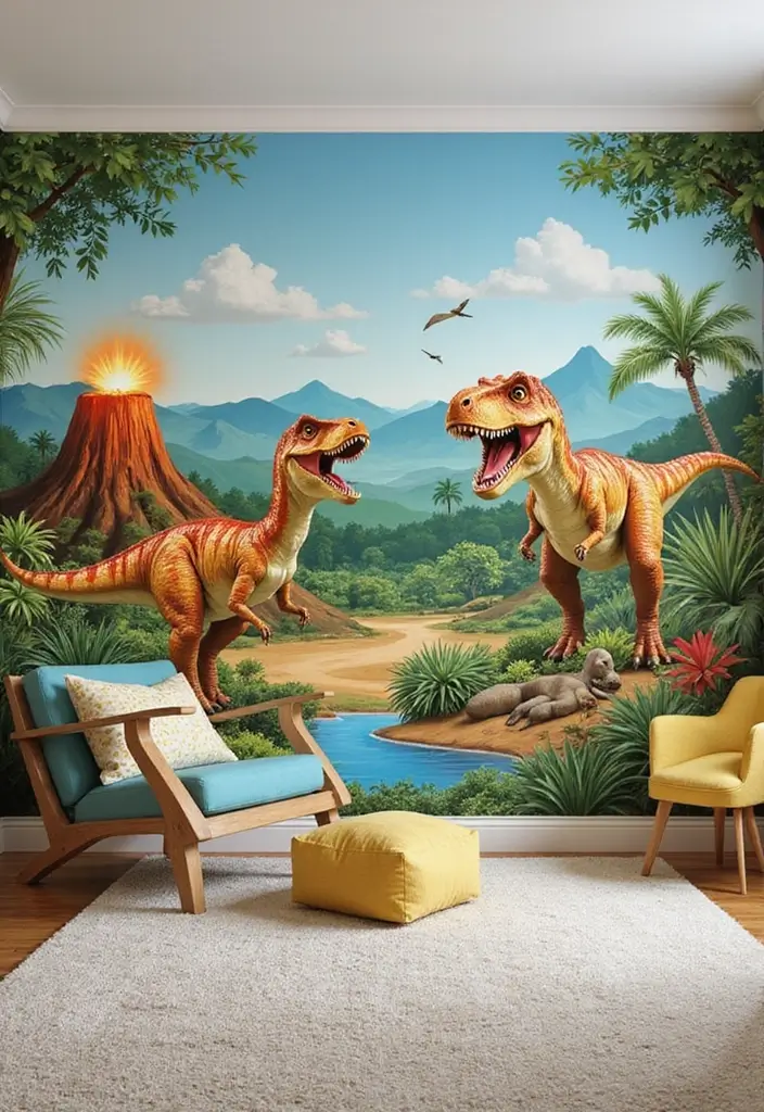 13 Hand-Painted Kids Room Mural Ideas That Spark Imagination & Whimsy (Don’t Miss #7!) - 8. Dinosaur Discovery