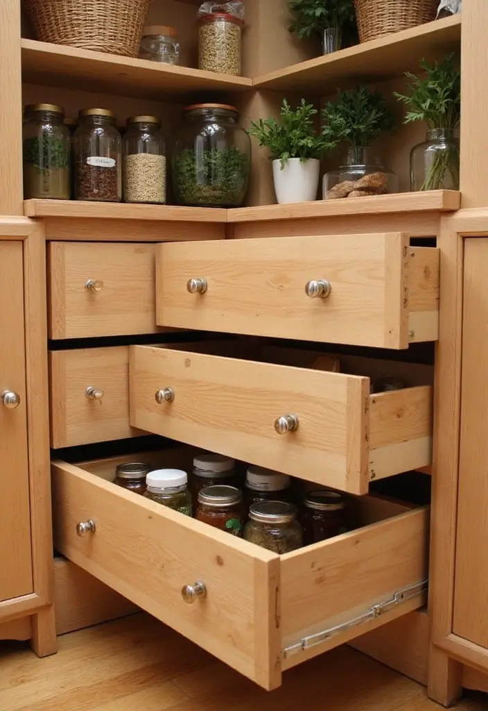 13 Pull-Out Pantry Organizer Ideas That Maximize Storage & Style (Don’t Miss #6!) - 1. Wooden Pull-Out Drawers for a Rustic Touch