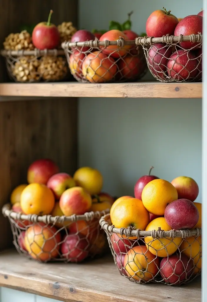 13 Pull-Out Pantry Organizer Ideas That Maximize Storage & Style (Don’t Miss #6!) - 11. Wire Baskets for Breathable Storage