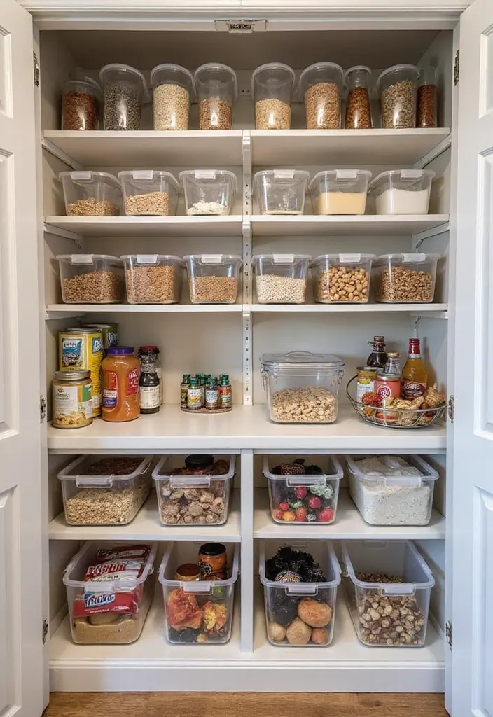 13 Pull-Out Pantry Organizer Ideas That Maximize Storage & Style (Don’t Miss #6!) - 2. Clear Acrylic Bins for Easy Visibility