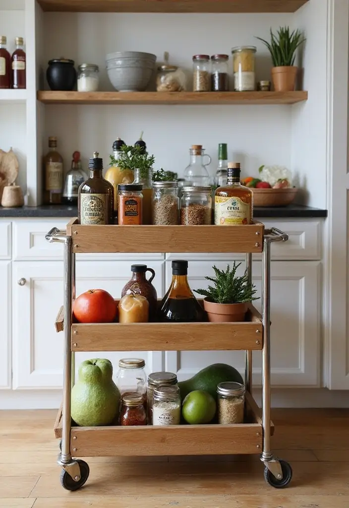 13 Pull-Out Pantry Organizer Ideas That Maximize Storage & Style (Don’t Miss #6!) - 6. Rolling Cart for Flexible Storage