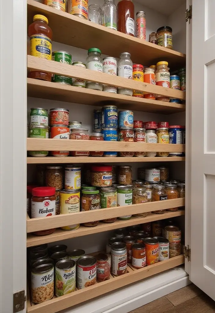 13 Pull-Out Pantry Organizer Ideas That Maximize Storage & Style (Don’t Miss #6!) - 9. Tiered Storage for Canned Goods