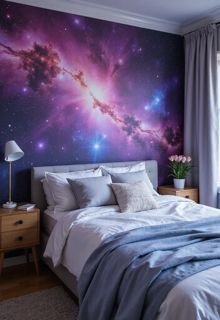 15 Celestial Bedroom Mural Ideas That'll Make You Feel Like You're Sleeping Among the Stars! - 1. Enchanted Galaxy