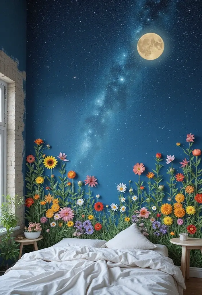 15 Celestial Bedroom Mural Ideas That'll Make You Feel Like You're Sleeping Among the Stars! - 12. Celestial Garden