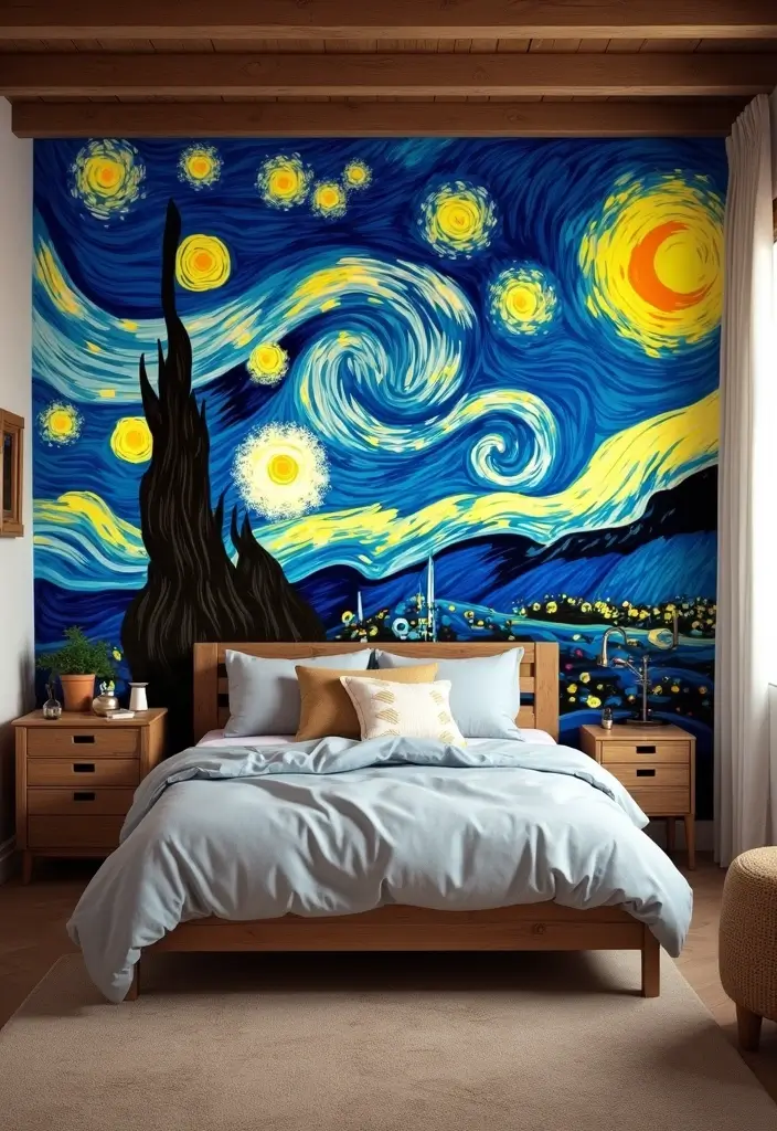 15 Celestial Bedroom Mural Ideas That'll Make You Feel Like You're Sleeping Among the Stars! - 4. Starry Night