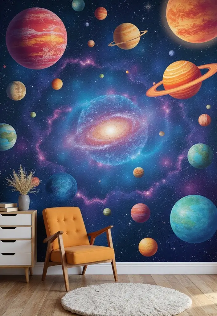 15 Celestial Bedroom Mural Ideas That'll Make You Feel Like You're Sleeping Among the Stars! - 5. Cosmic Wonders