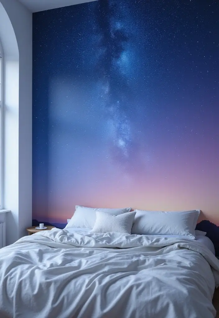 15 Celestial Bedroom Mural Ideas That'll Make You Feel Like You're Sleeping Among the Stars! - 6. Dreamy Night Sky