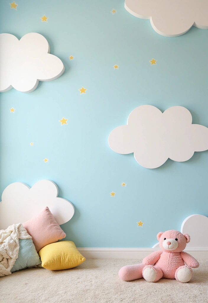 15 Celestial Bedroom Mural Ideas That'll Make You Feel Like You're Sleeping Among the Stars! - 7. Whimsical Clouds and Stars