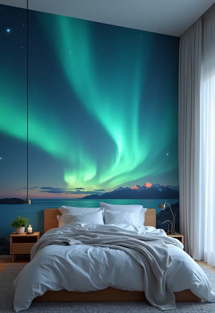 15 Celestial Bedroom Mural Ideas That'll Make You Feel Like You're Sleeping Among the Stars! - 8. Aurora Borealis Wonder