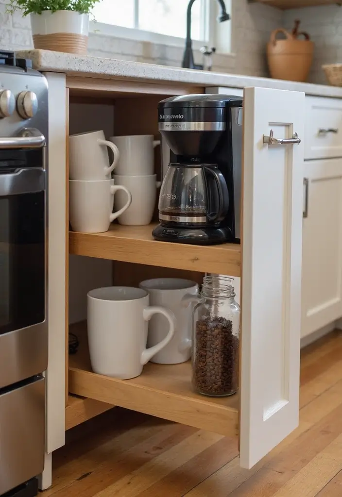 15 Pull-Out Pantry Organizer Ideas That Will Revolutionize Your Kitchen Storage (Don't Miss #10!) - 14. Pull-Out Coffee Stations