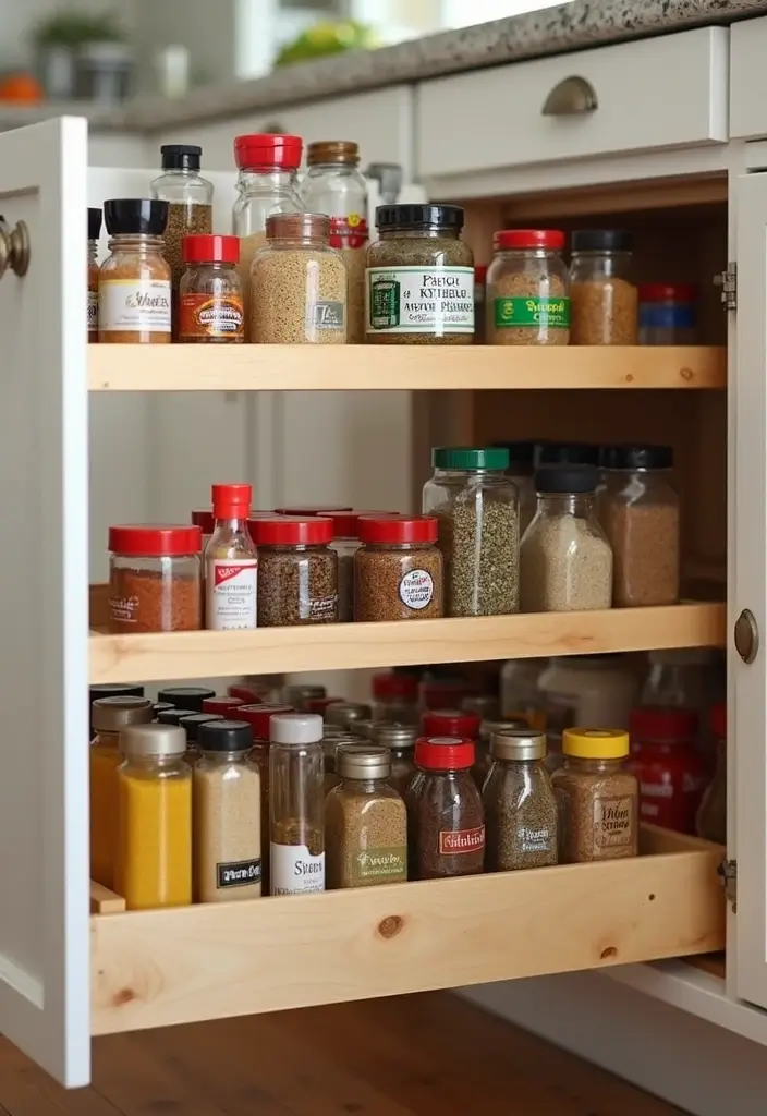 15 Pull-Out Pantry Organizer Ideas That Will Revolutionize Your Kitchen Storage (Don't Miss #10!) - 4. Pull-Out Spice Racks