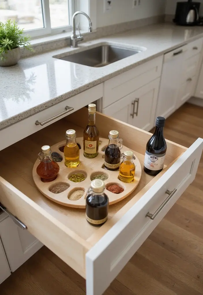 15 Pull-Out Pantry Organizer Ideas That Will Revolutionize Your Kitchen Storage (Don't Miss #10!) - 5. Lazy Susans in Pull-Out Drawers