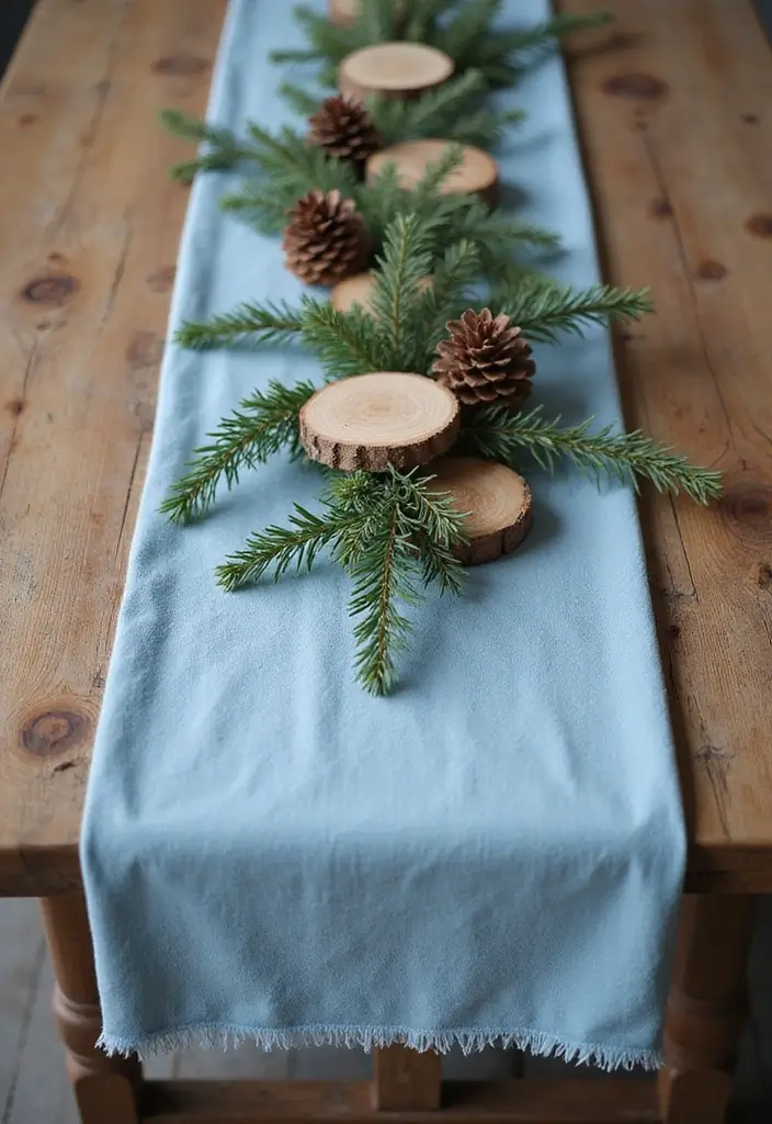 21 Dusty Blue Fall Tablescape Ideas That Will Reimagine Your Holiday Dinner - 1. Dusty Blue Runner with Rustic Accents
