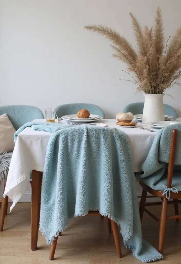 21 Dusty Blue Fall Tablescape Ideas That Will Reimagine Your Holiday Dinner - 13. Cozy Throw Blankets
