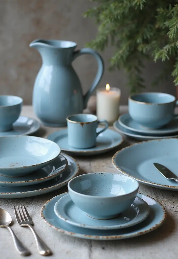 21 Dusty Blue Fall Tablescape Ideas That Will Reimagine Your Holiday Dinner - 14. Statement Serving Ware