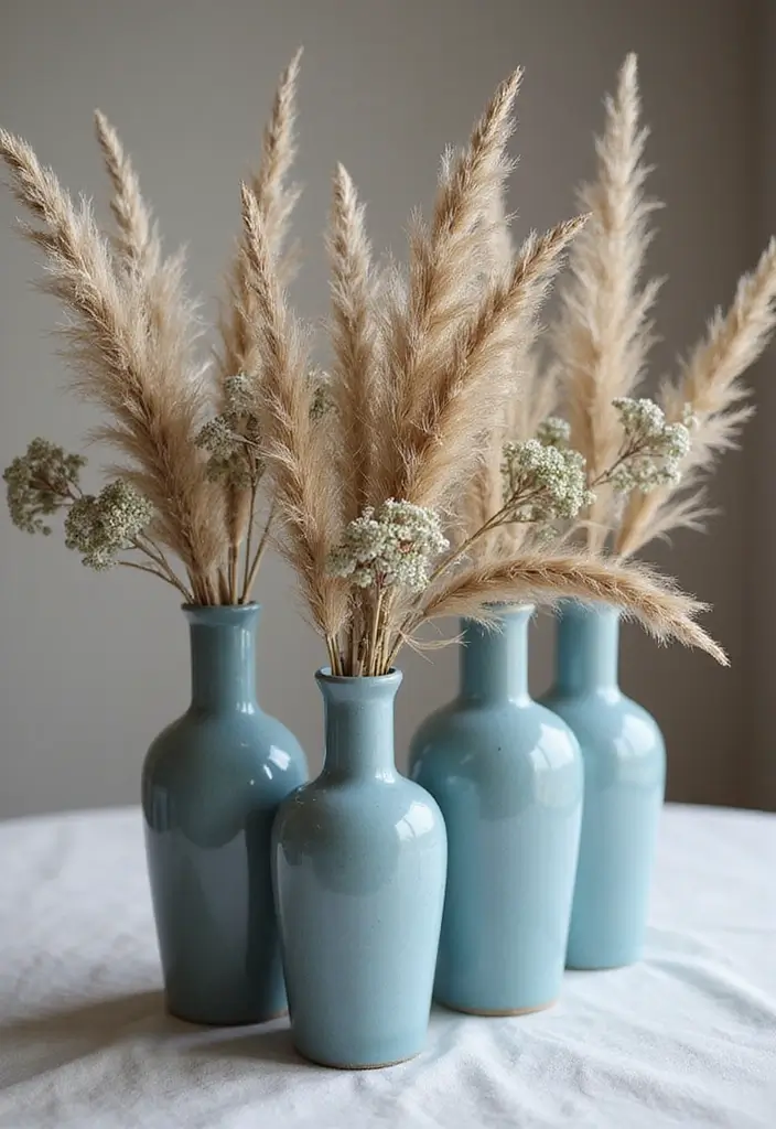 21 Dusty Blue Fall Tablescape Ideas That Will Reimagine Your Holiday Dinner - 2. Elegant Centerpiece with Dried Florals