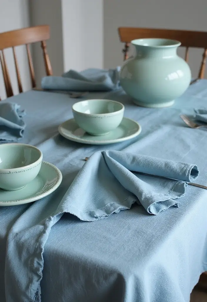 21 Dusty Blue Fall Tablescape Ideas That Will Reimagine Your Holiday Dinner - 4. Layered Textiles for Dimension