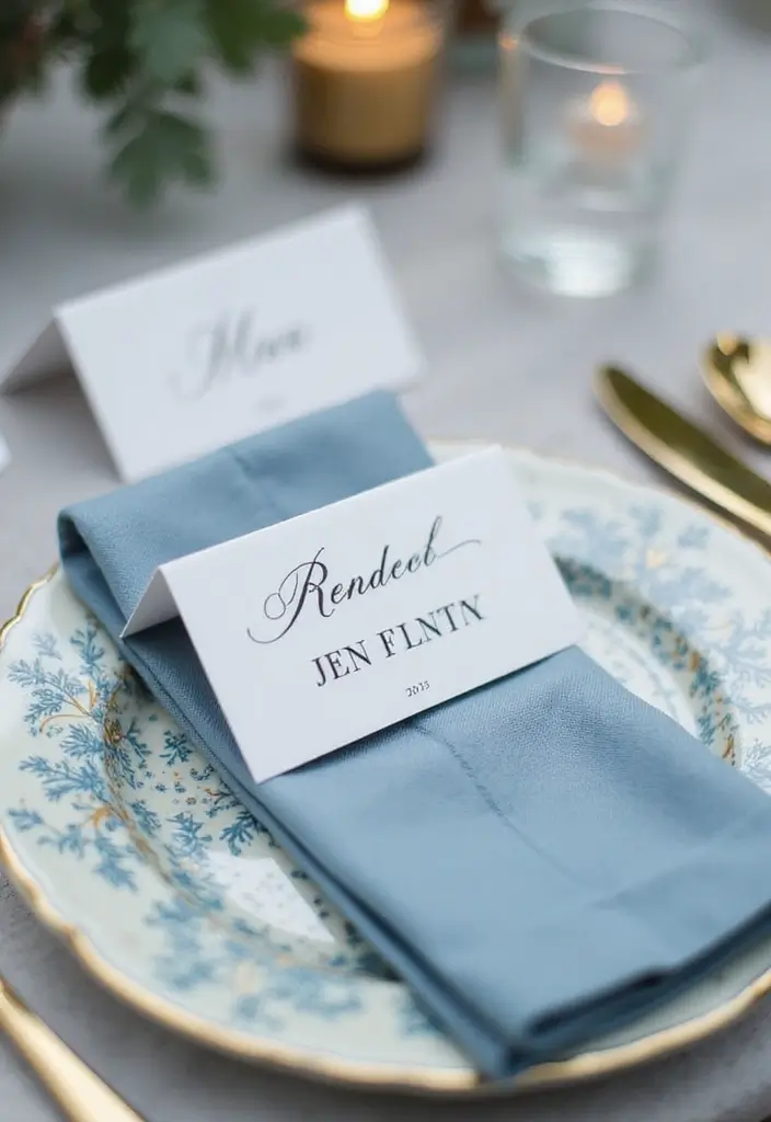 21 Dusty Blue Fall Tablescape Ideas That Will Reimagine Your Holiday Dinner - 6. Personalized Place Settings