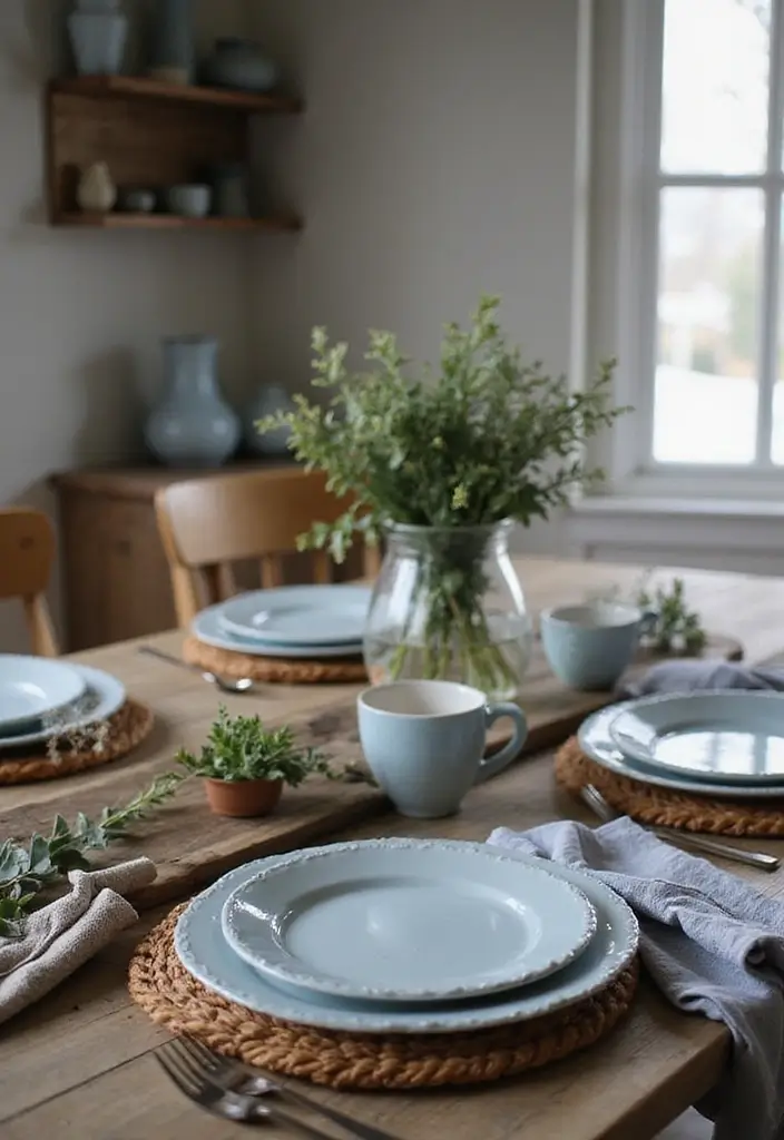 21 Dusty Blue Fall Tablescape Ideas That Will Reimagine Your Holiday Dinner - 7. Rustic Wooden Accents