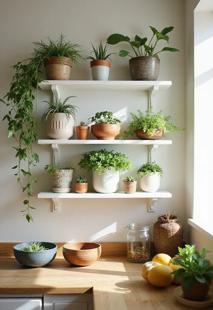5 Easy Ways to Style Your Open Kitchen Shelves (You'll Love #3!) - 2. Incorporate Plants