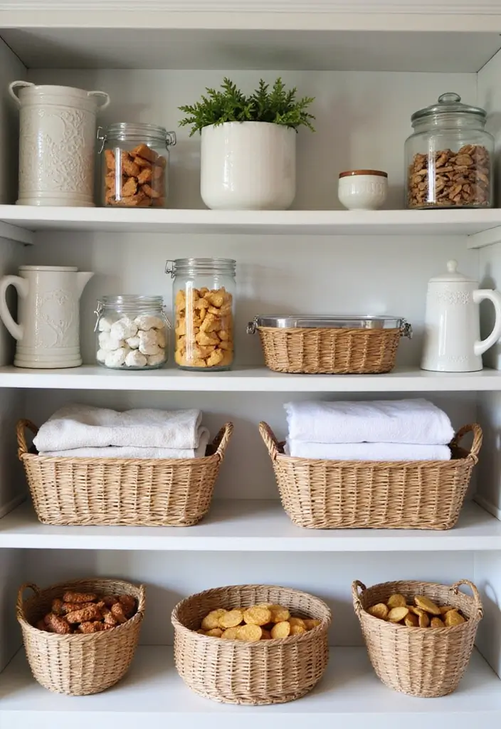 5 Easy Ways to Style Your Open Kitchen Shelves (You'll Love #3!) - 4. Use Baskets for Organization