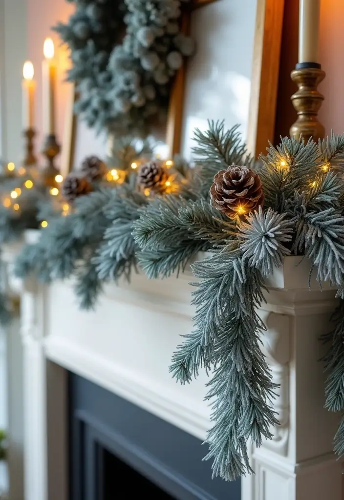 13 Frosted Blue Mantel Decor Ideas That Create a Serene Winter Focal Point (Wait Until #7!) - 1. Frosted Blue Garland