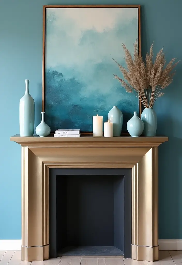 13 Frosted Blue Mantel Decor Ideas That Create a Serene Winter Focal Point (Wait Until #7!) - 11. Mixed Metallics