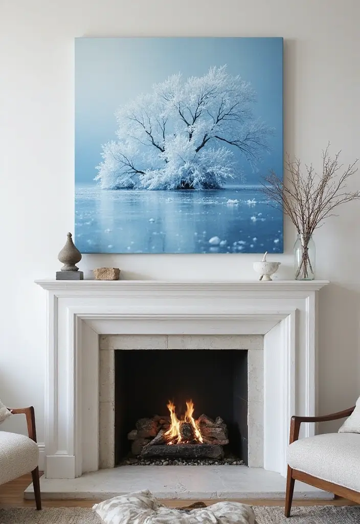 13 Frosted Blue Mantel Decor Ideas That Create a Serene Winter Focal Point (Wait Until #7!) - 13. Frosted Blue Wall Art