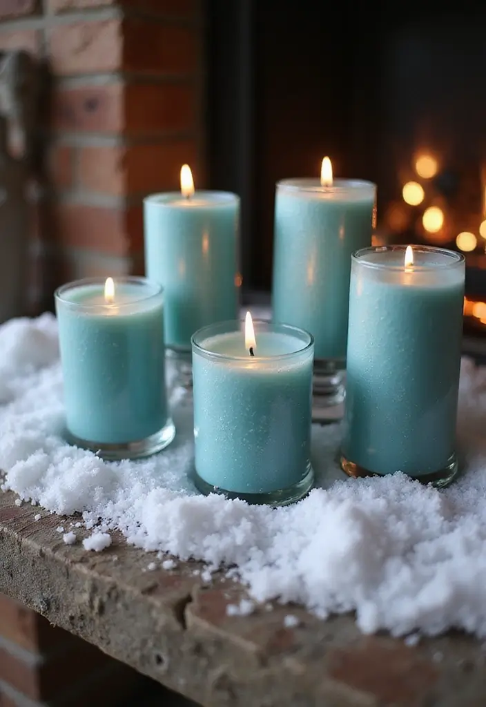13 Frosted Blue Mantel Decor Ideas That Create a Serene Winter Focal Point (Wait Until #7!) - 2. Serene Candle Arrangements