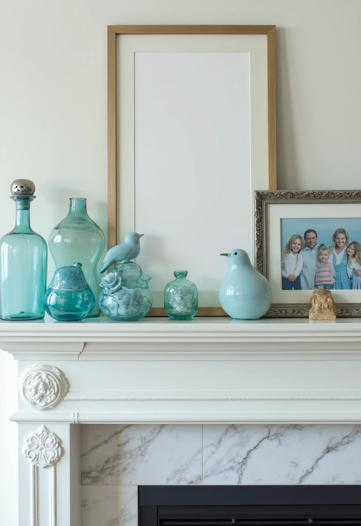 13 Frosted Blue Mantel Decor Ideas That Create a Serene Winter Focal Point (Wait Until #7!) - 3. Chilly Blue Accents