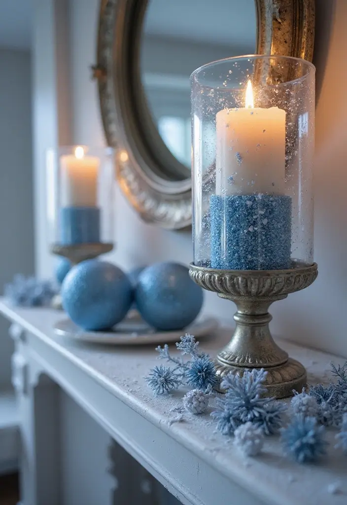 13 Frosted Blue Mantel Decor Ideas That Create a Serene Winter Focal Point (Wait Until #7!) - 9. Glitter Accents