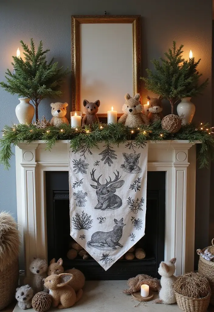 Top 10 Winter Toile Mantel Ideas That Reimagine Holiday Style (Wait Until #8!) - 5. Whimsical Woodland Theme