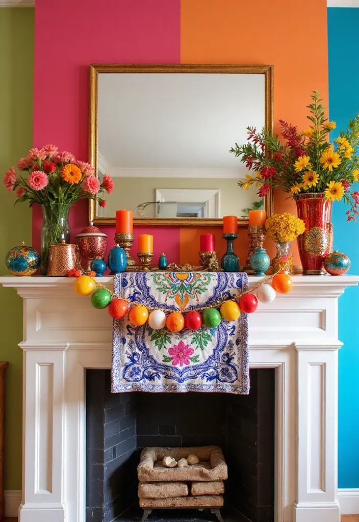 Top 10 Winter Toile Mantel Ideas That Reimagine Holiday Style (Wait Until #8!) - 9. Festive Color Block