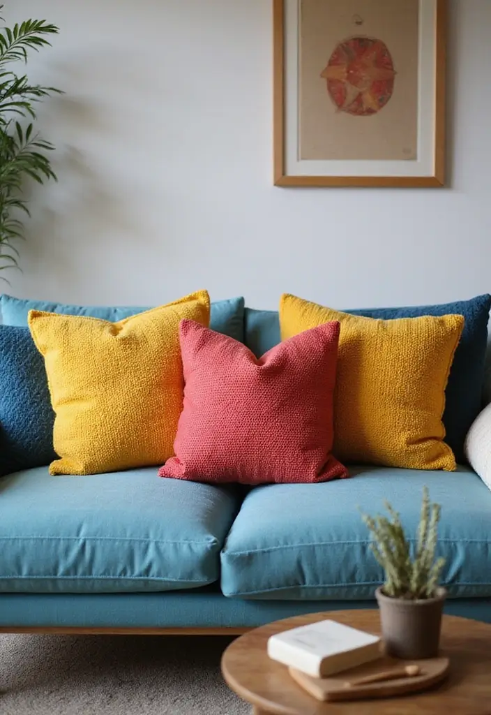 Top 20 Material-Drenched Room Ideas That Layer Texture, Color & Calm (Wait Until #13!) - 6. Vibrant Accents with Throw Pillows